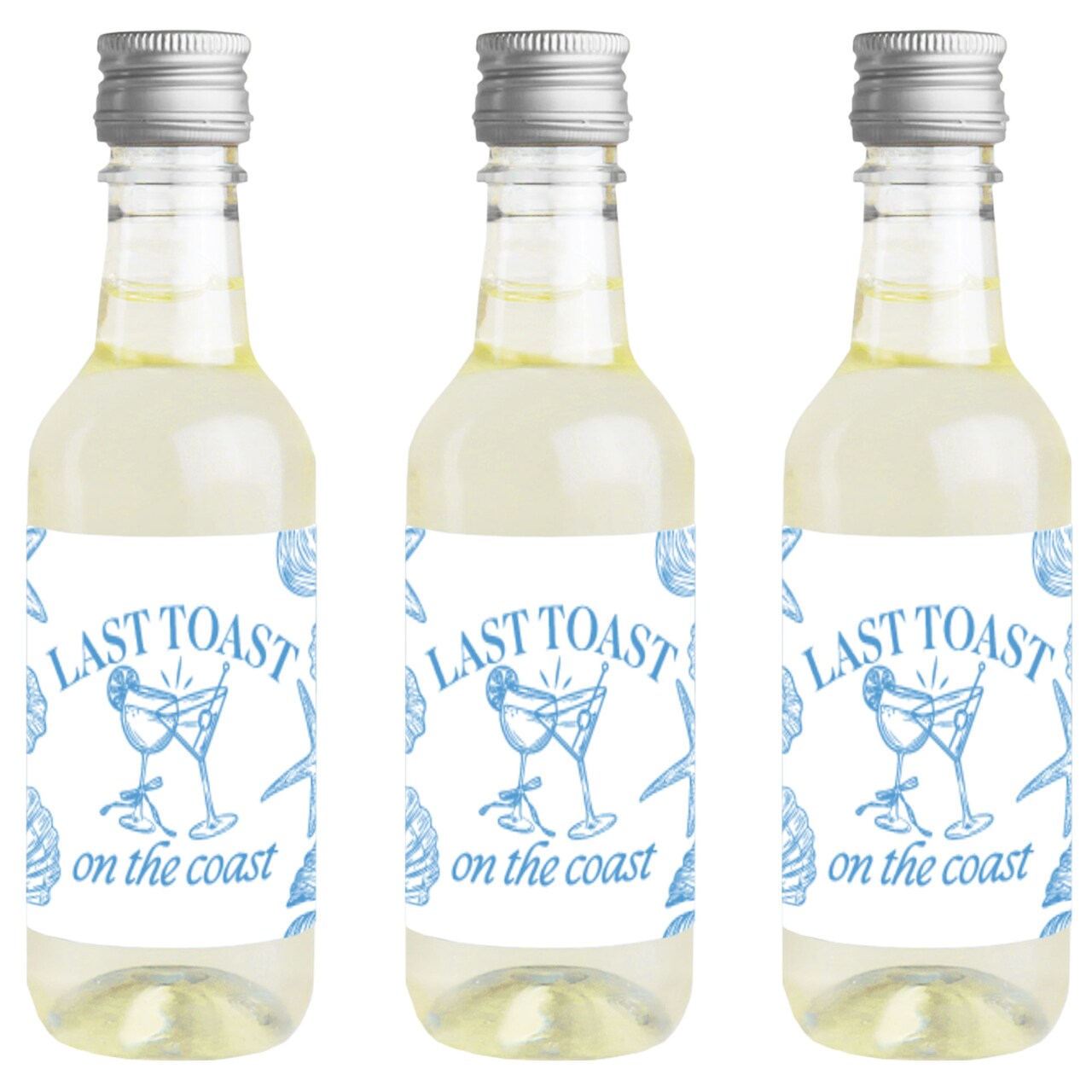 Big Dot of Happiness Last Toast on the Coast Mini Wine and Champagne Bottle Label Stickers, Beach Bachelorette Party Favor Gift - Set of 16